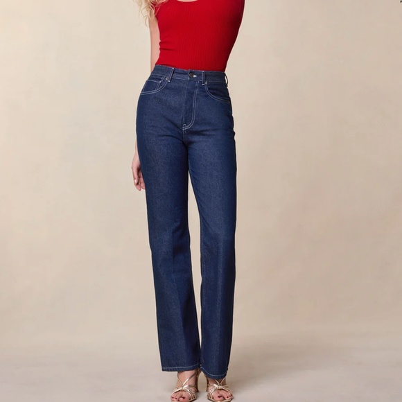 Rouje MADELEINE JEANS INDIGO RINSE HIGH-RISE STRAIGHT LEG JEANS - Picture 1 of 5